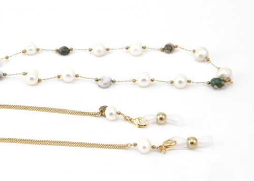 Цепочка Ronda 162я, юв.спл, жемчуг речной, яшма, золотой, р 65